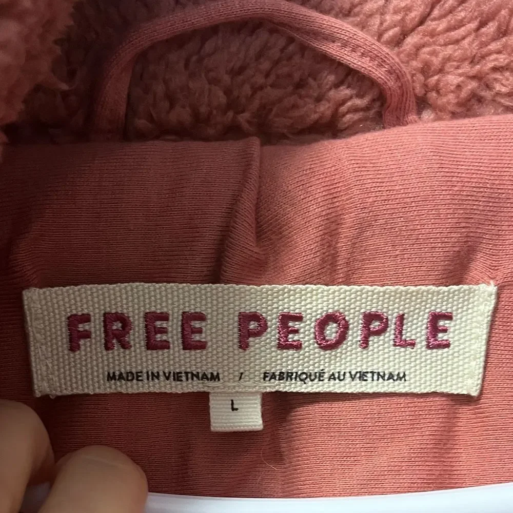 Free People Junie Teddy Jacket contrast faux leather toggle trim Rose Pink L